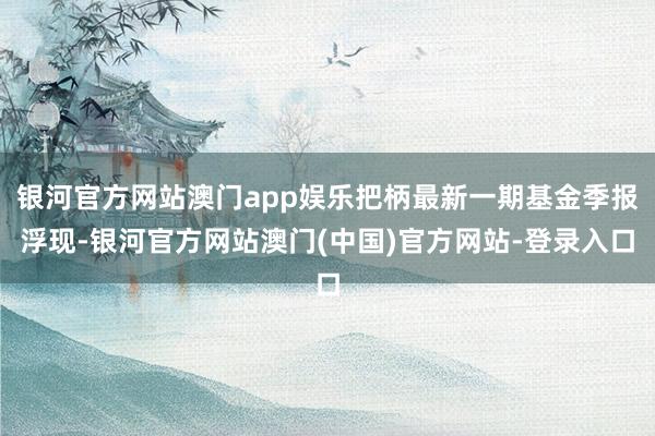 银河官方网站澳门app娱乐把柄最新一期基金季报浮现-银河官方网站澳门(中国)官方网站-登录入口